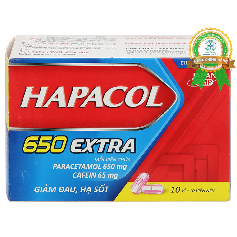 Hapacol 650mg Extra giảm cơn đau đầu, đau cơ và hạ sốt hộp 100 viên